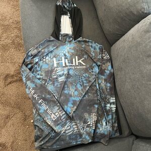 Huk Blue and Gray Fishing Hoodie